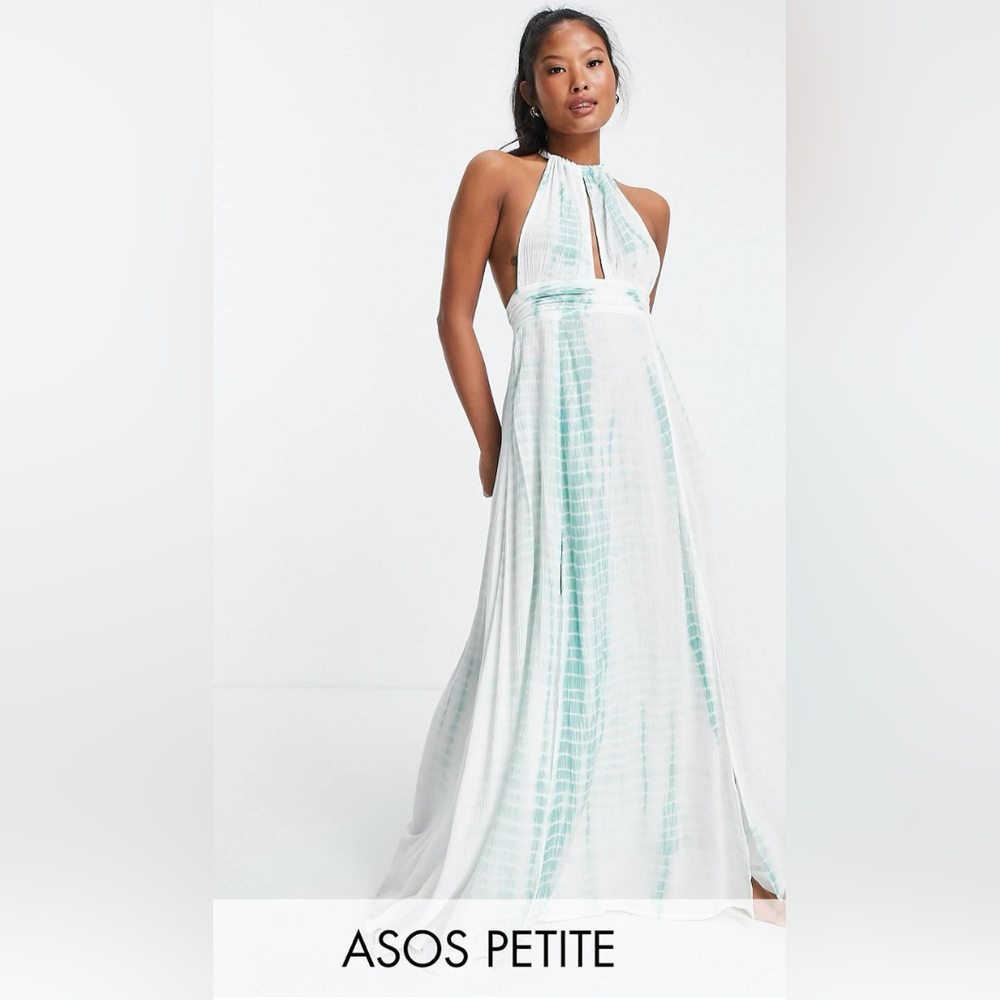 NWOT ASOS DESIGN petite deep plunge maxi beach dress in tie dye